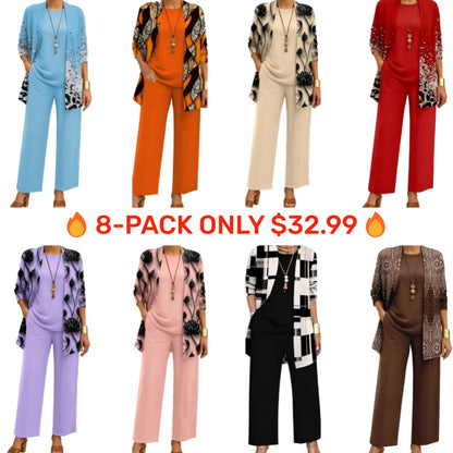 🔥8-PACK ONLY $32.99🔥  Women’s Elegant Printed 3-Piece Set – Effortless Style, Perfectly Coordinated